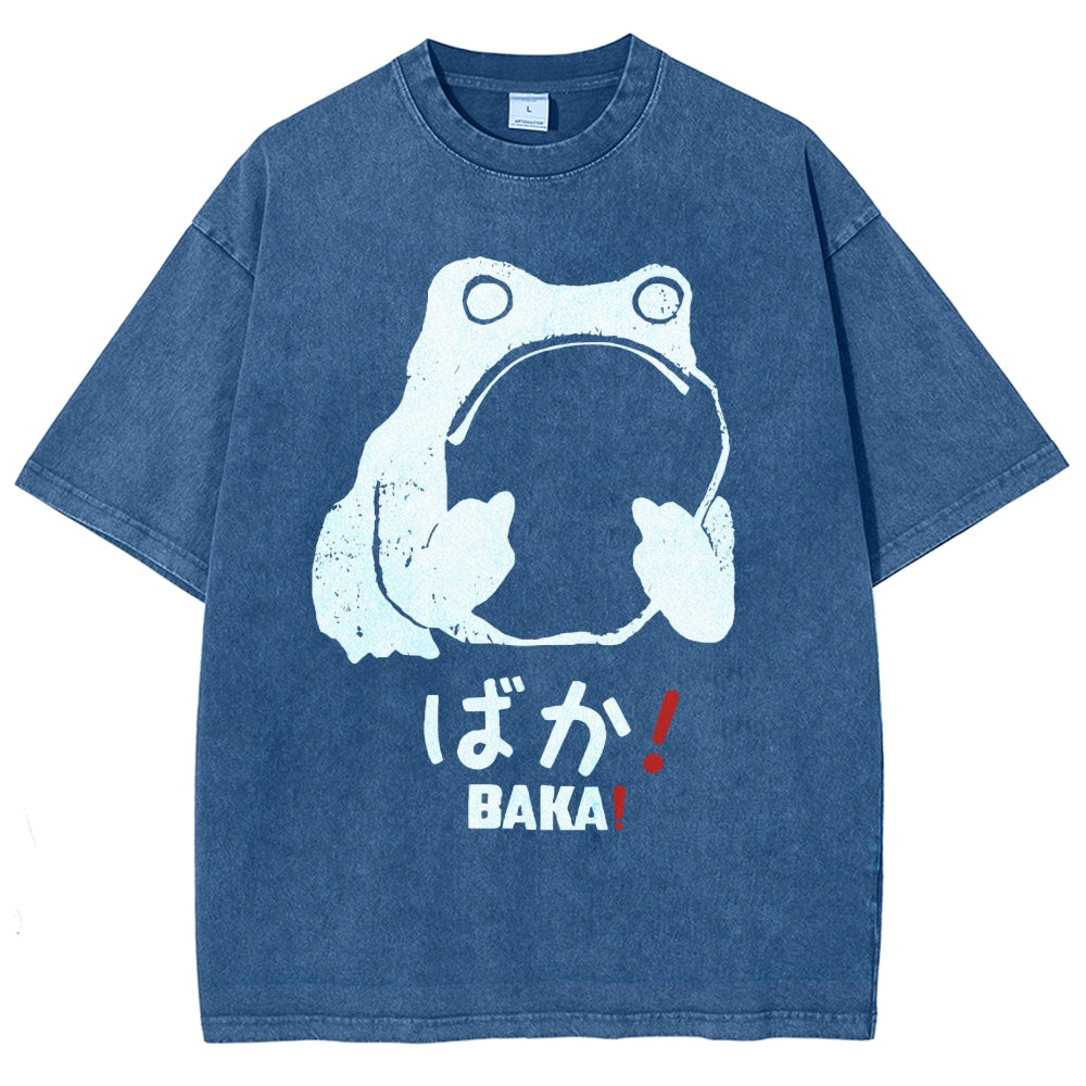 Unisex Stupid Frog Vintage Distressed Printed Washed Tee