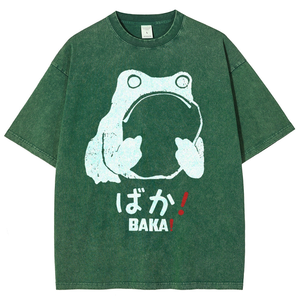 Unisex Stupid Frog Vintage Distressed Printed Washed Tee