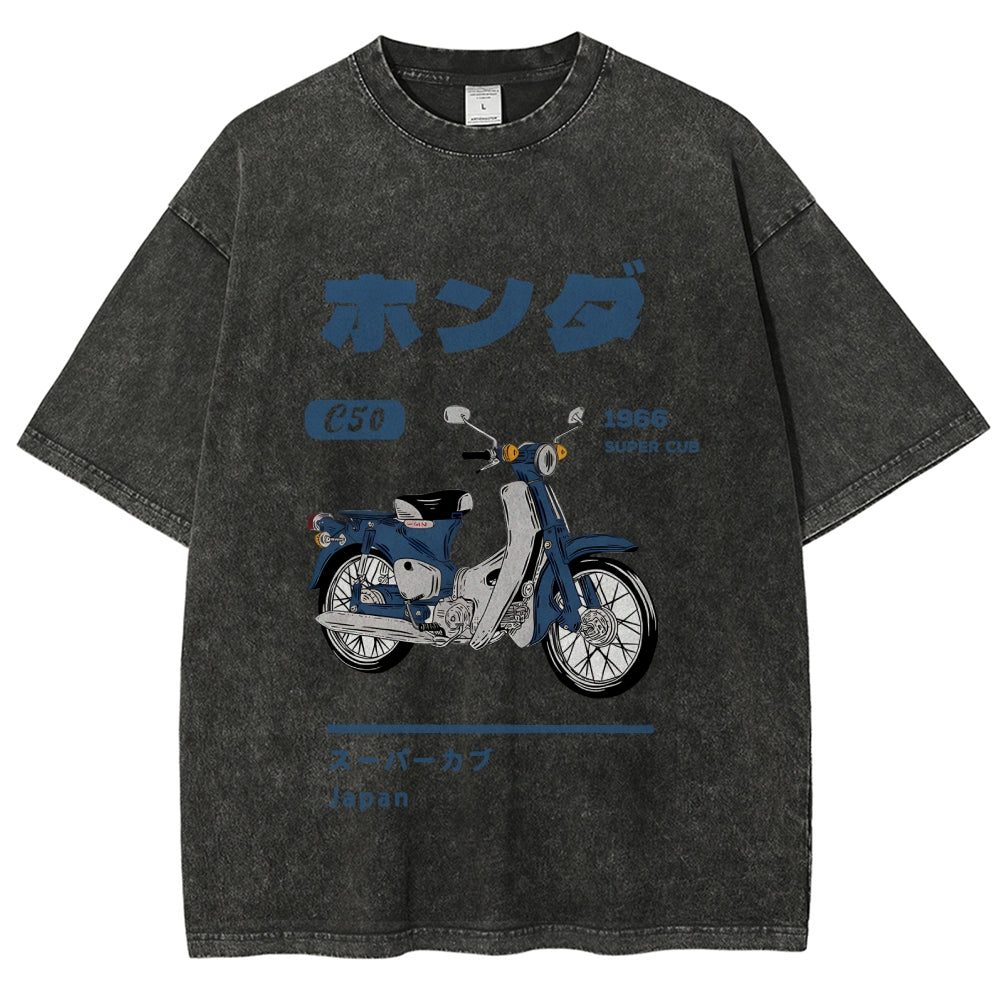Honda C50 Super Cub Motorcycle Vintage Wash Japanese Design T-Shirt