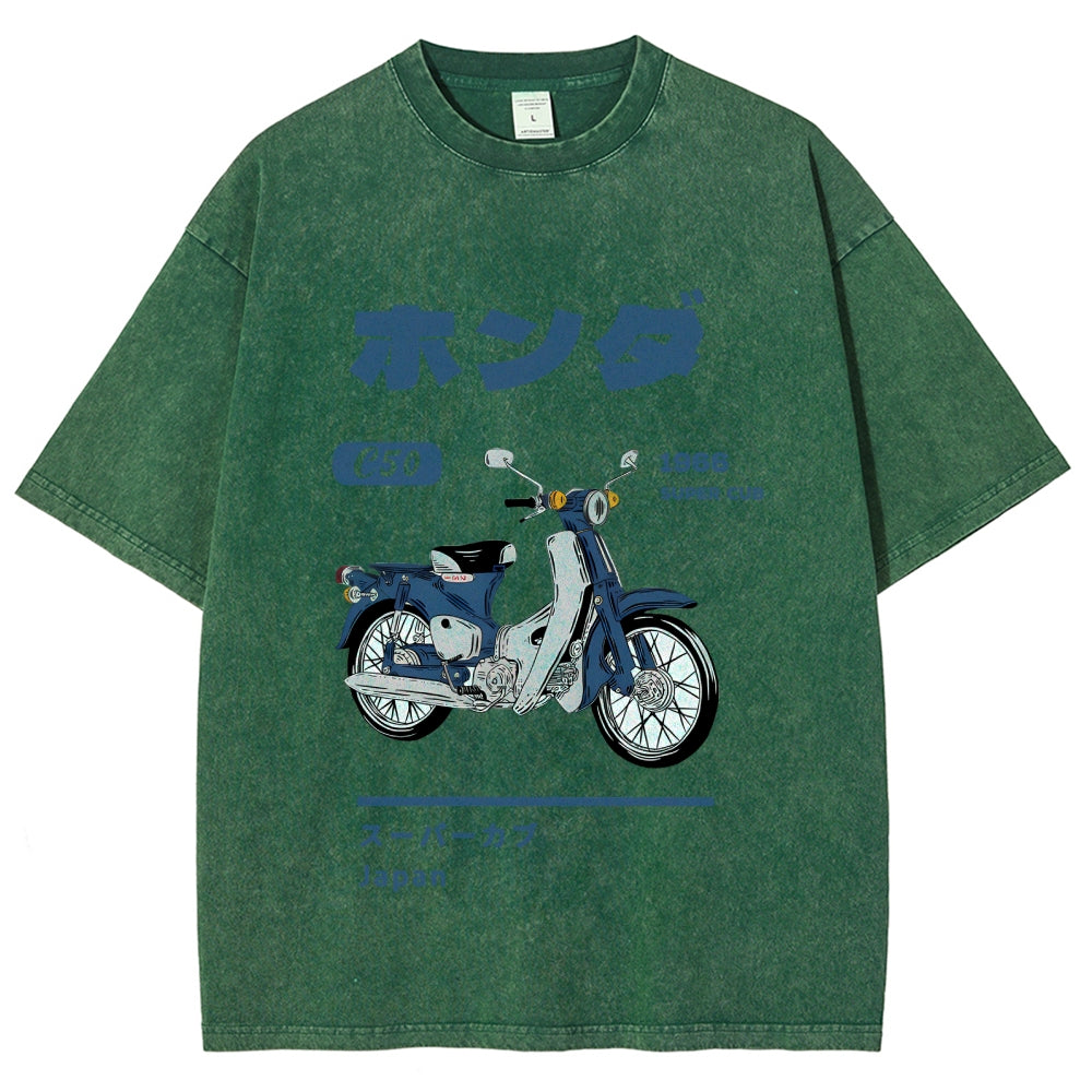 Honda C50 Super Cub Motorcycle Vintage Wash Japanese Design T-Shirt