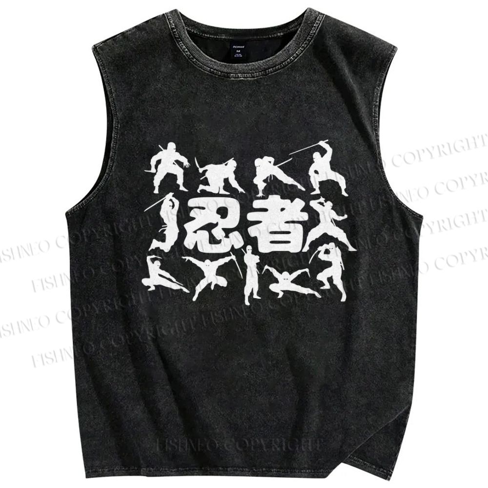 Unisex Ninja Printed Washed Tank Top