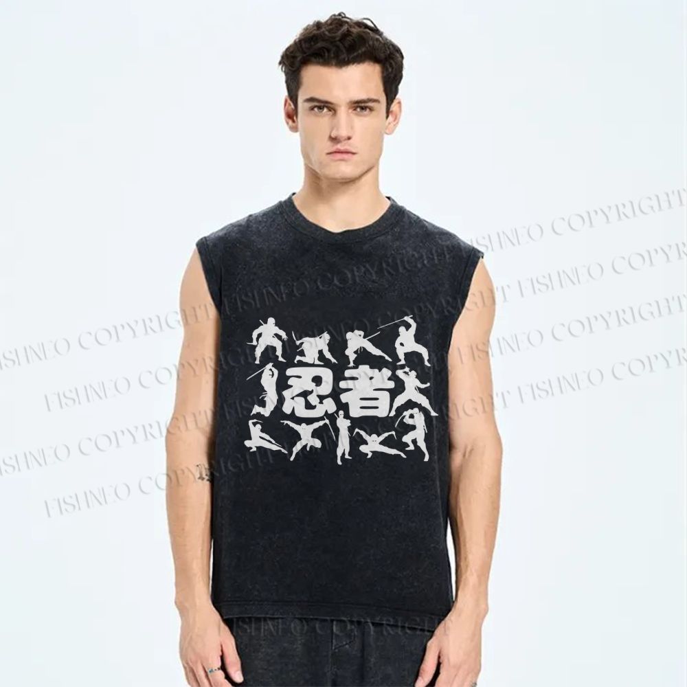 Unisex Ninja Printed Washed Tank Top