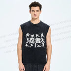 Unisex Ninja Printed Washed Tank Top