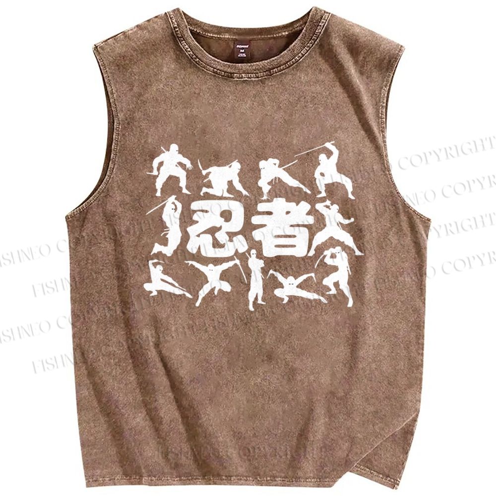 Unisex Ninja Printed Washed Tank Top