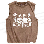 Unisex Ninja Printed Washed Tank Top