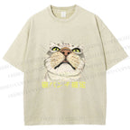 Unisex Japanese Cat Too Close Printed Washed Tee