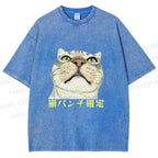 Unisex Japanese Cat Too Close Printed Washed Tee