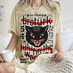 Unisex Vintage Angry Yelling Cat Printed Washed Tee