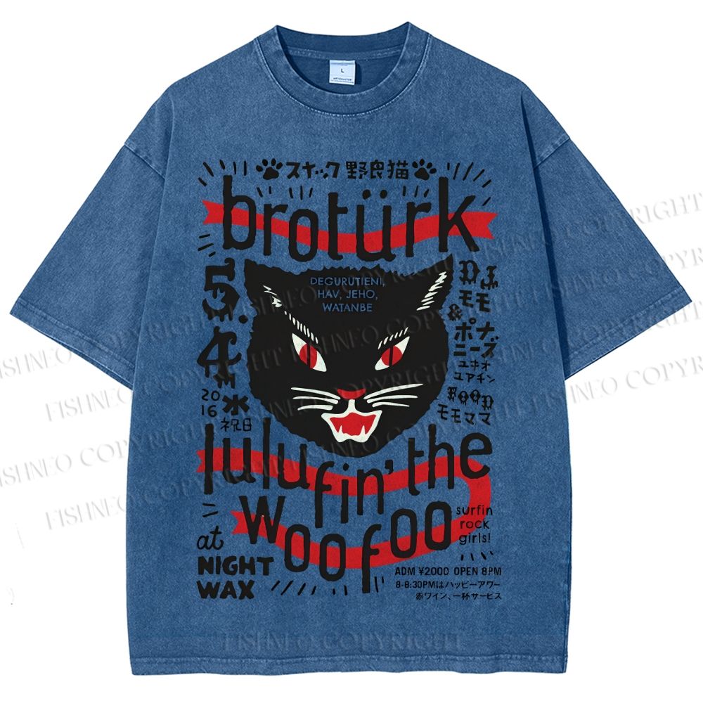 Unisex Vintage Angry Yelling Cat Printed Washed Tee