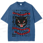 Unisex Vintage Angry Yelling Cat Printed Washed Tee