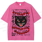 Unisex Vintage Angry Yelling Cat Printed Washed Tee