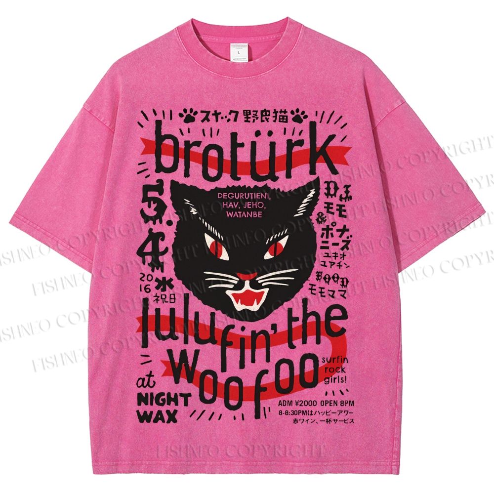 Unisex Vintage Angry Yelling Cat Printed Washed Tee