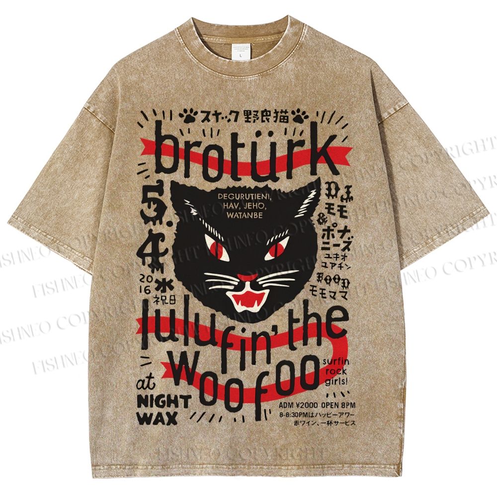 Unisex Vintage Angry Yelling Cat Printed Washed Tee