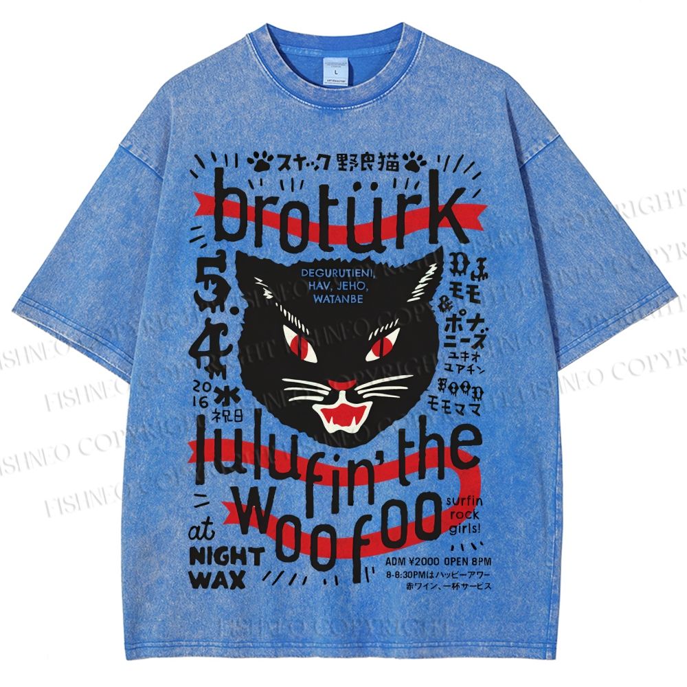 Unisex Vintage Angry Yelling Cat Printed Washed Tee