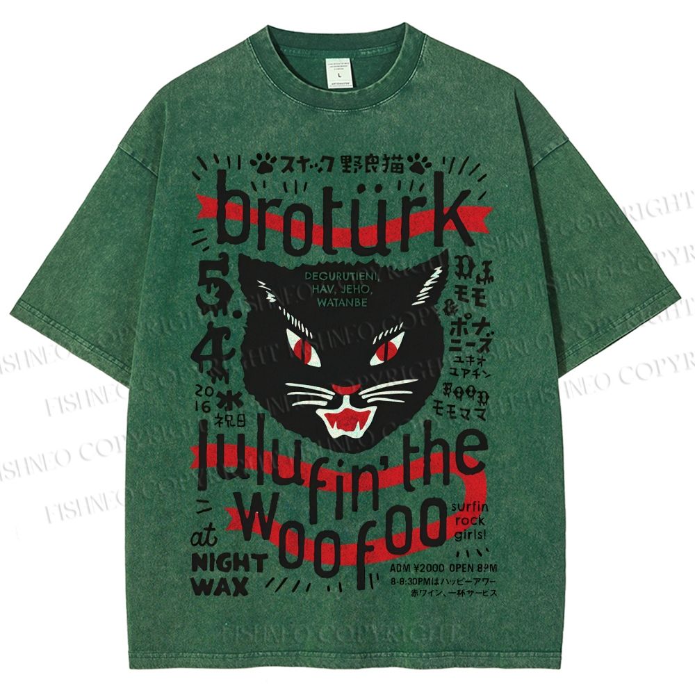 Unisex Vintage Angry Yelling Cat Printed Washed Tee