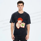 Unisex Vintage Boy Reading Grass Printed Washed Tee