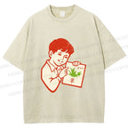 Unisex Vintage Boy Reading Grass Printed Washed Tee