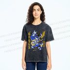 Unisex Dragon Printed Washed Tee