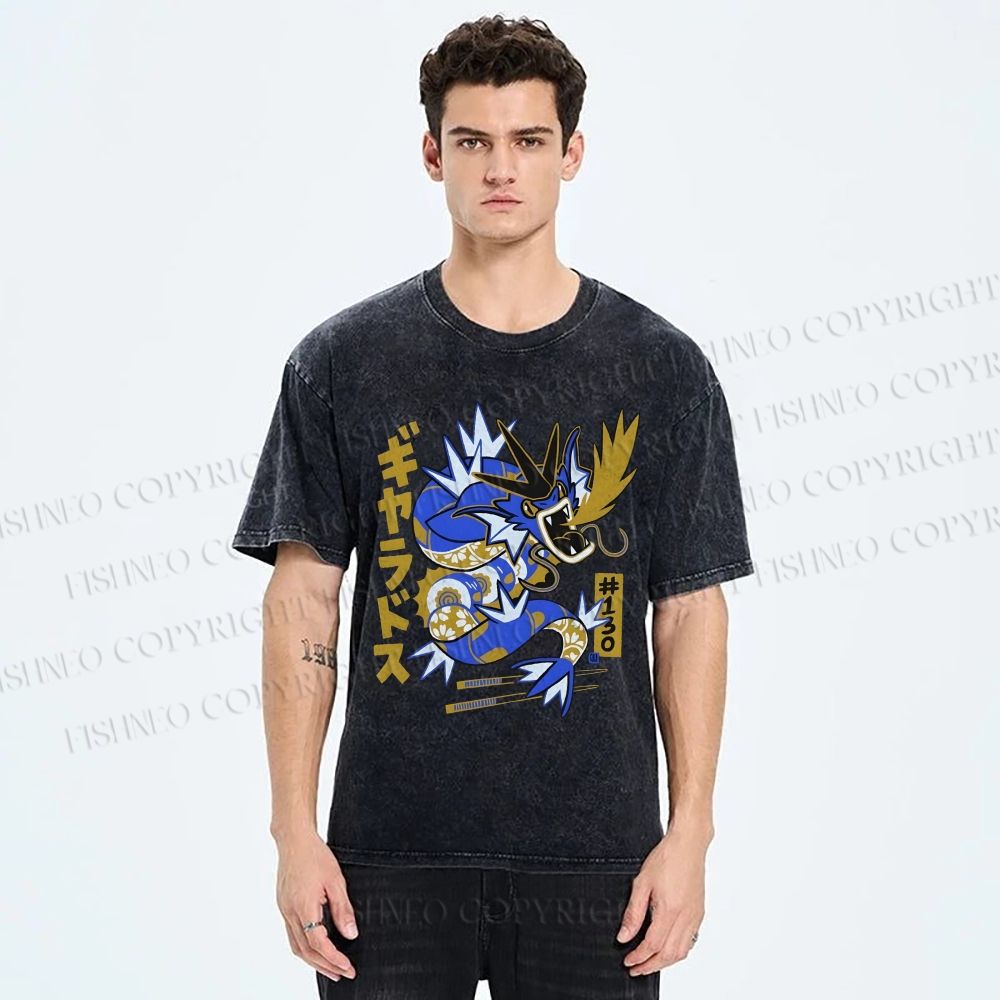 Unisex Dragon Printed Washed Tee