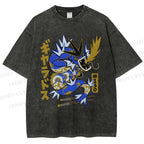 Unisex Dragon Printed Washed Tee