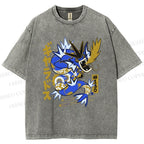 Unisex Dragon Printed Washed Tee