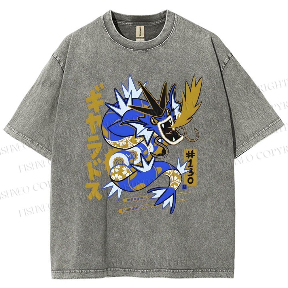 Unisex Dragon Printed Washed Tee