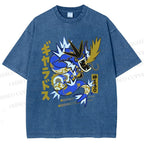 Unisex Dragon Printed Washed Tee