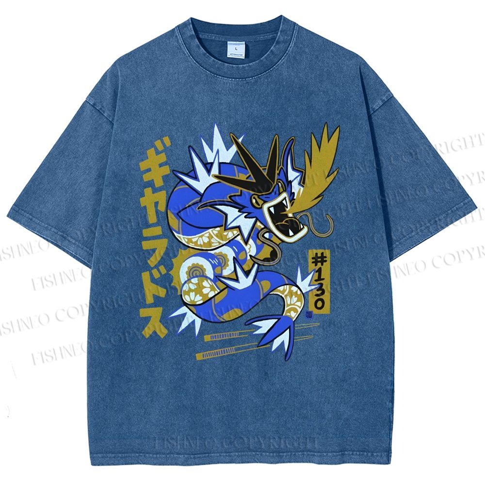 Unisex Dragon Printed Washed Tee