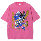 Unisex Dragon Printed Washed Tee