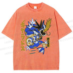 Unisex Dragon Printed Washed Tee