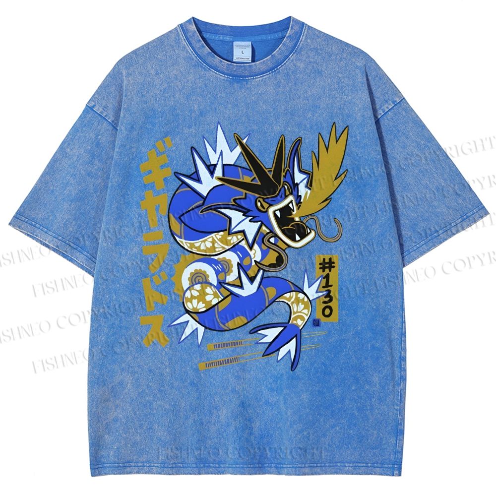 Unisex Dragon Printed Washed Tee