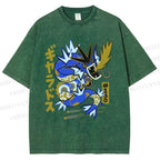 Unisex Dragon Printed Washed Tee