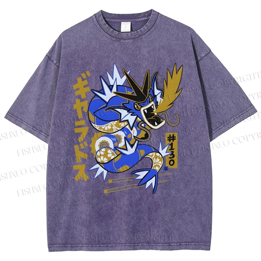 Unisex Dragon Printed Washed Tee