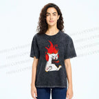 Unisex Angry Cat Printed Washed Tee