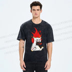 Unisex Angry Cat Printed Washed Tee