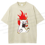 Unisex Angry Cat Printed Washed Tee