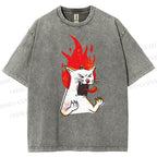Unisex Angry Cat Printed Washed Tee