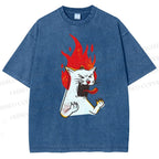 Unisex Angry Cat Printed Washed Tee