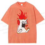 Unisex Angry Cat Printed Washed Tee