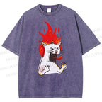 Unisex Angry Cat Printed Washed Tee