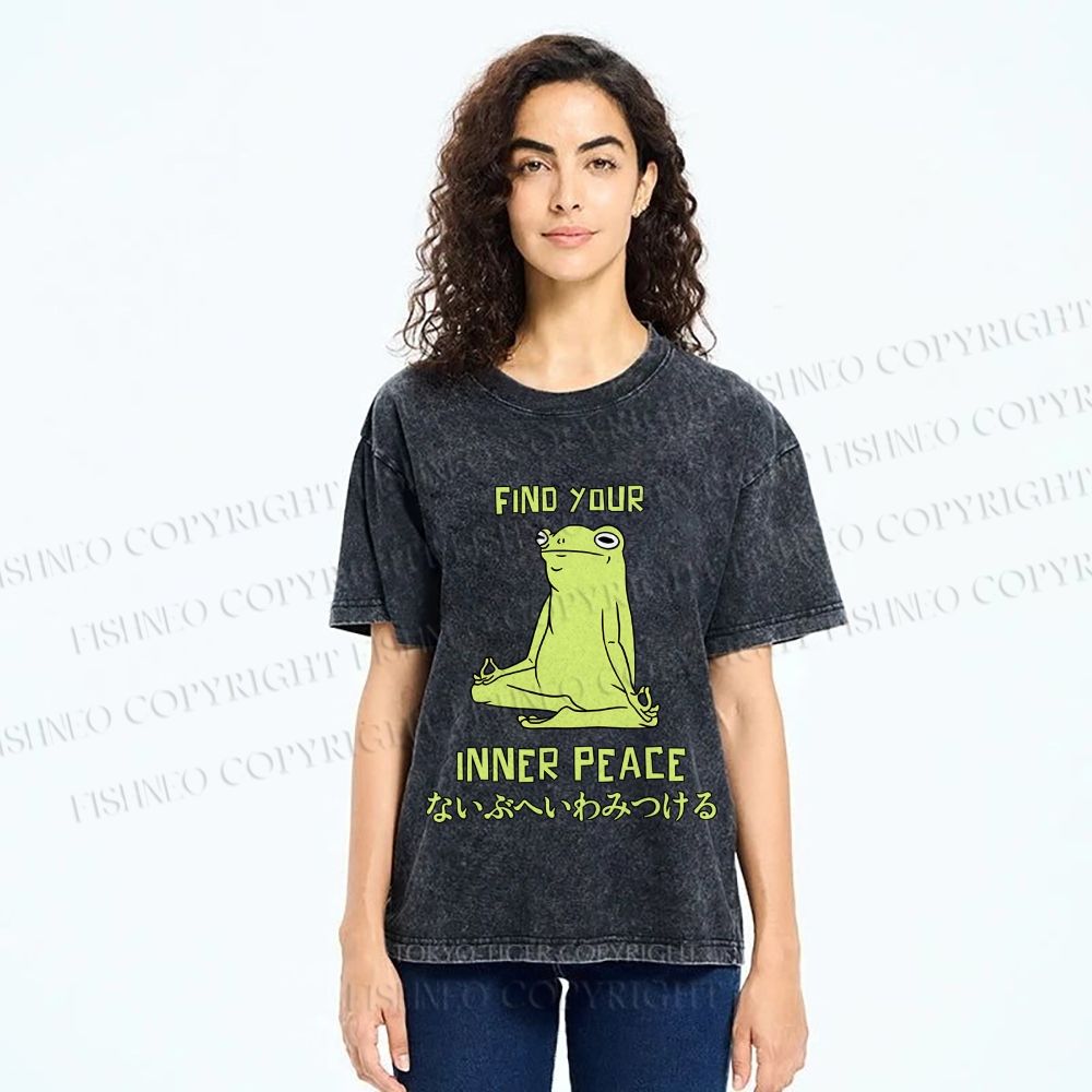 Unisex Frog Find Your Inner Place Printed Washed Tee