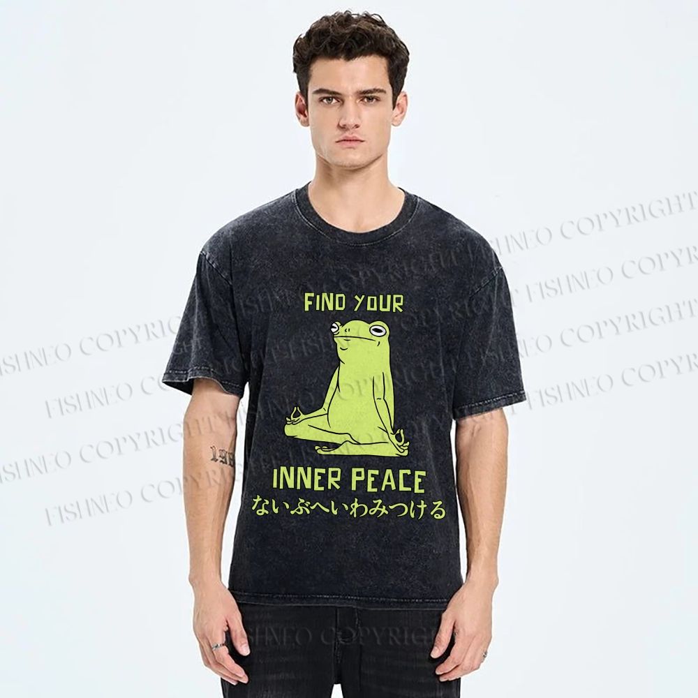 Unisex Frog Find Your Inner Place Printed Washed Tee