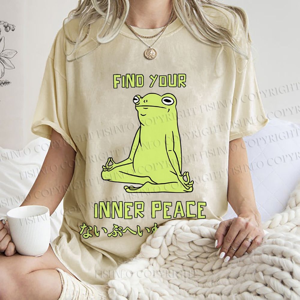 Unisex Frog Find Your Inner Place Printed Washed Tee
