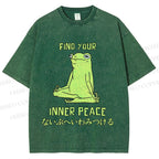 Unisex Frog Find Your Inner Place Printed Washed Tee