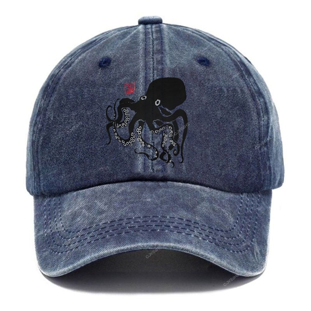 Unisex Vintage Casual Octopus Printed Washed Cap