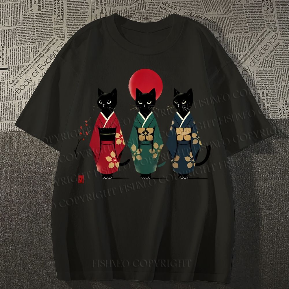 Unisex Japanese Kimono Cat Classic Cotton T-shirt