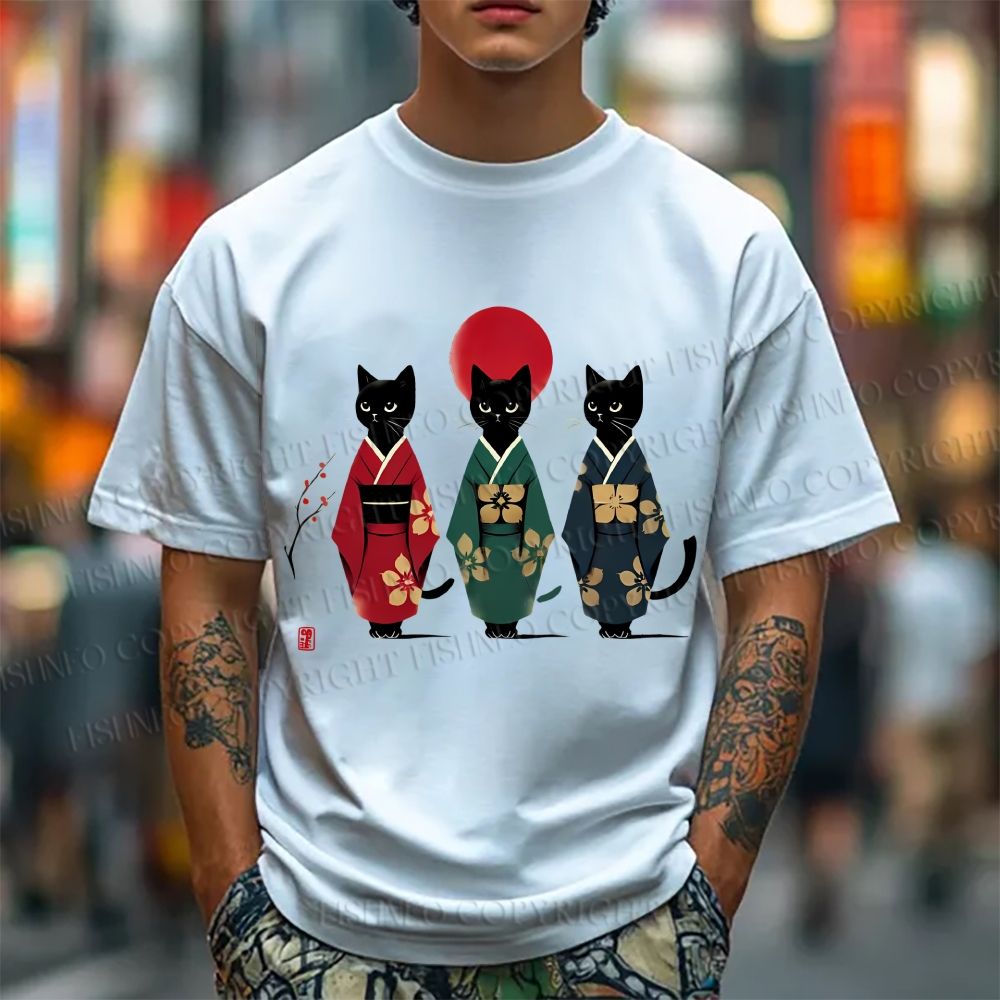 Unisex Japanese Kimono Cat Classic Cotton T-shirt