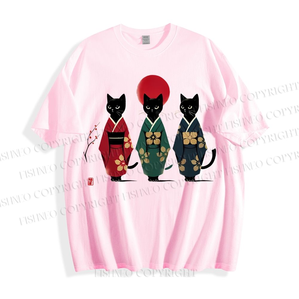 Unisex Japanese Kimono Cat Classic Cotton T-shirt