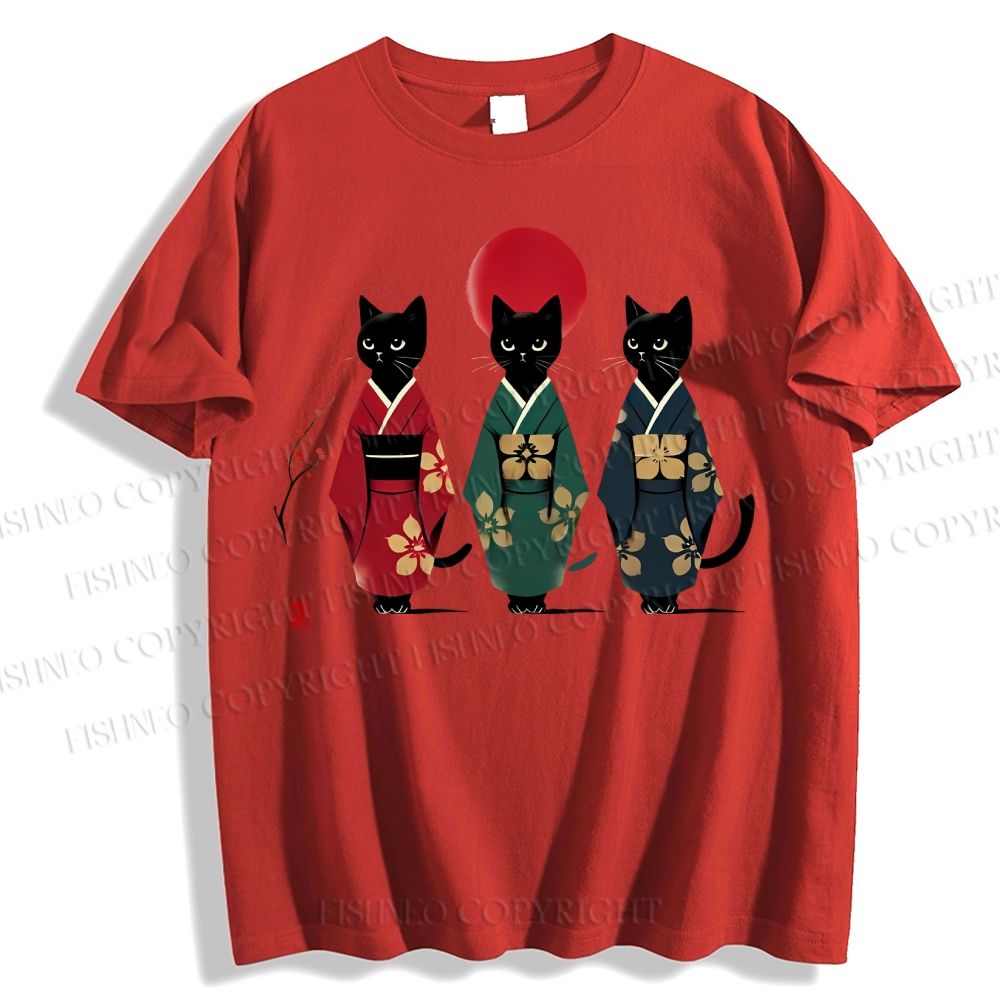 Unisex Japanese Kimono Cat Classic Cotton T-shirt