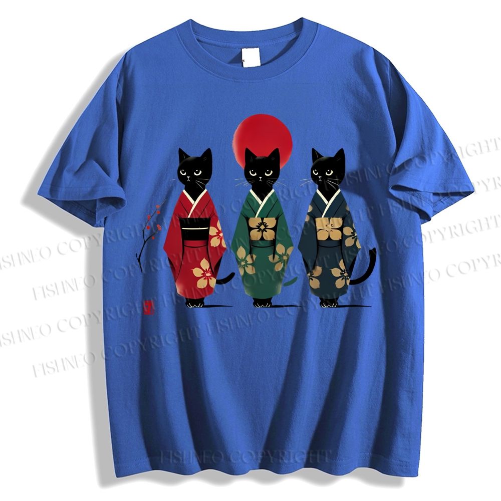 Unisex Japanese Kimono Cat Classic Cotton T-shirt